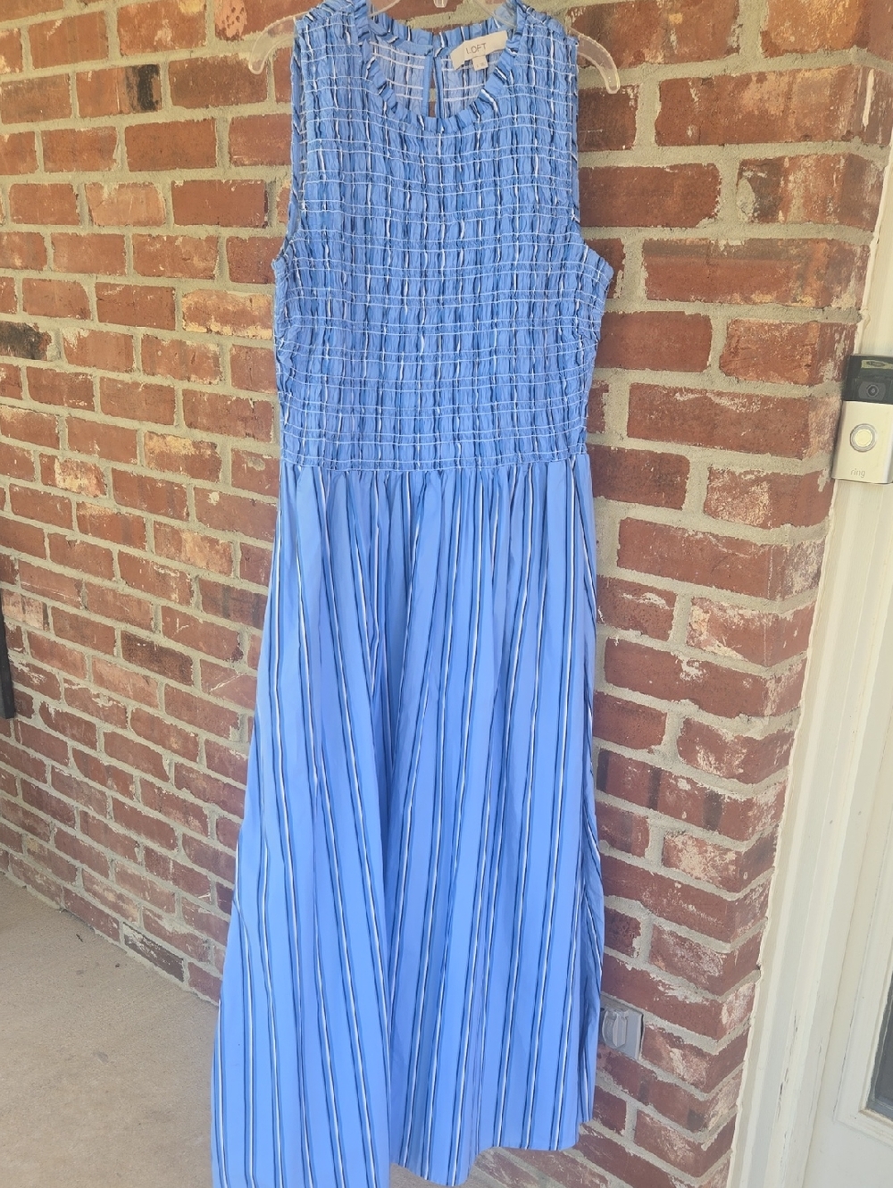 LOFT Blue Striped Midi Dress
